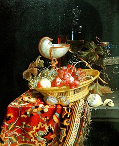 Martwa natura owoców w koszu i filiżance Nautilus autorstwa Nicolaes Van Gelder