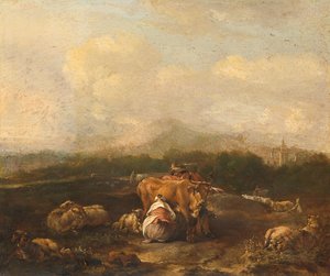 Włoski krajobraz z bydłem autorstwa Nicolaes Van Helt Stockade