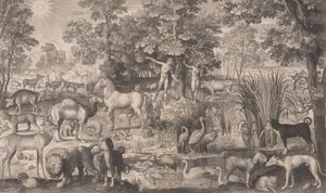 Adam i Ewa w raju, 1631., 1631. autorstwa Nicolaes de Bruyn