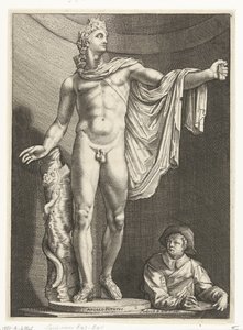 Apollo Belvedere Apollo Pythivs (tytuł na obiekcie) Trzy antyczne posągi w Rzymie po Goltzius (tytuł serii) autorstwa Nicolaes de Bruyn