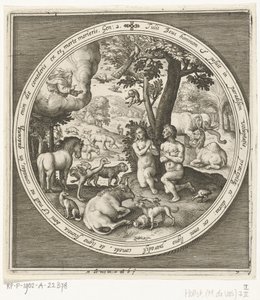 Siódmy dzień stworzenia: Adam i Ewa w raju Od stworzenia do wygnania z raju (tytuł serii) autorstwa Nicolaes de Bruyn