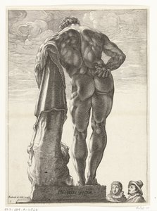 Herkules Farnese Hercules Victor (tytuł na obiekcie) Trzy antyczne posągi w Rzymie po Goltzius (tytuł serii) autorstwa Nicolaes de Bruyn