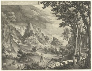 Bóg przemawia do Mojżesza na górze Horeb autorstwa Nicolaes de Bruyn