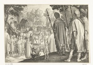 Triumfalna procesja Józefa w rydwanie faraona Historia Józefa (tytuł serii) autorstwa Nicolaes de Bruyn
