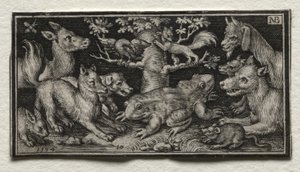 Dwugłowa żaba w otoczeniu zwierząt, 1594.