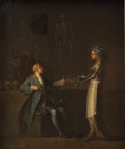Żona lekarza ujawnia zamiary męża dotyczące anatomii Niels Klim autorstwa Nicolai Abildgaard