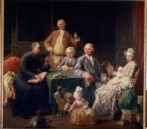„Portret rodziny Leroyów”” Scena rodzinna skupiająca księdza, matkę z dziećmi. Obraz Nicolas Bernard (1735-1784) 1766-1767 wym.136x147 cm Muzeum Puszkina, Moskwa