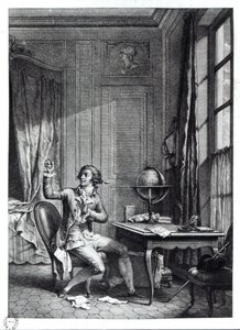 Św. Preux odbiera portret Julii, ilustracja z „La Nouvelle Heloise” Jean-Jacques Rousseau (1712-78) autorstwa Nicolas Andre Monsiau