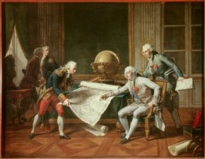 Król Francji Ludwik XVI (1754-1793) udzielający instrukcji kapitanowi Jean-Francois Galaup, hrabiemu La Perouse (Jean Francois Laperouse