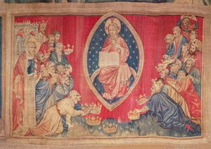 Dwudziestu czterech starszych klęka przed Bogiem, z gobelinu Apokalipsa w Angers, 1373-87 (gobelin)
