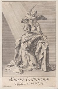 Święta Katarzyna Aleksandryjska klęcząca z łokciem opartym na kolczastym kole i..., 1698. autorstwa Nicolas Dorigny