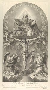 Trójca Święta, Chrystus na krzyżu w otoczeniu dwóch aniołów, Duch Święty jako gołębica i..., 1702. autorstwa Nicolas Dorigny