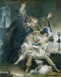 Esmeralda, Phoebus i Claude Frollo (Notre Dame de Paris) autorstwa Victora Hugo.Ilustracja: Nicolas Eustache Maurin 1799-1850 Ze zbiorów prywatnych.