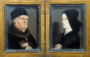 Dyptyk Matheron: portrety Rene, księcia Andegaweńskiego, hrabiego Prowansji, króla Sycylii i Jerozolimy (1409-1480) oraz jego żony Joanny de Laval. Obraz Nicolasa Fromenta (ok. 1425-1483/1486) Nd. 0,17x0,13 m²