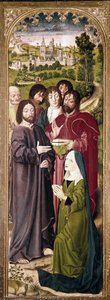 Zmartwychwstanie Łazarza: Marta przed Chrystusem (detal lewego panelu) (tempera na panelu) autorstwa Nicolas Froment