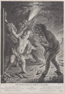 Świętowanie pokoju Świętowanie pokoju, trzy putta z fajerwerkami, 1745-71., 1745-71. autorstwa Nicolas Gabriel Dupuis