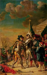 Henryk II (1519-59) Przekazanie łańcucha Orderu Świętego Michała Gaspardowi de Saulx (1509-73) hrabiemu Tavannes, po bitwie pod Renty, 13 sierpnia 1554, 1789