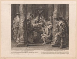 Chrzest cesarza Konstantyna przez papieża Sylwestra I Constantinus baptismo solemniter initiatus / Constantin reçoit solemnelllement le baptème (tytuł przedmiotu) Historia cesarza Konstantyna Wielkiego (tytuł serii)