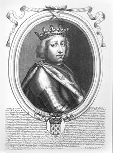 Karol IV (1294-1328) Piękny, król Francji i Nawarry, z „Les Augustes Representations de tous les Rois de France od Faramonda do Ludwika XIV”, Paryż, 1679