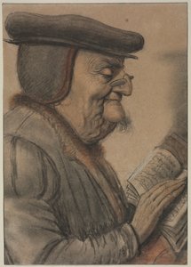 Starszy mężczyzna czytający książkę, pierwsza połowa XVII wieku. autorstwa Nicolas Lagneau