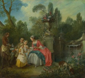 Dama w ogrodzie pijąca kawę z dziećmi, ok. 1742 autorstwa Nicolas Lancret