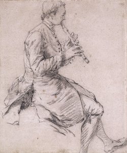 Siedzący mężczyzna grający na flecie, z profilu po prawej, ok. 1720 r. autorstwa Nicolas Lancret