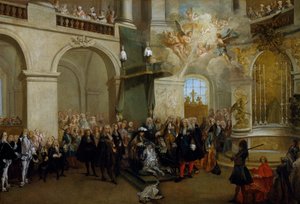 Nadanie Orderu Ducha Świętego w kaplicy wersalskiej, 3 czerwca 1724 (olej na płótnie) autorstwa Nicolas Lancret