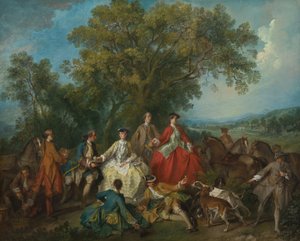Piknik po polowaniu, prawdopodobnie ok. godz. 17351740. autorstwa Nicolas Lancret