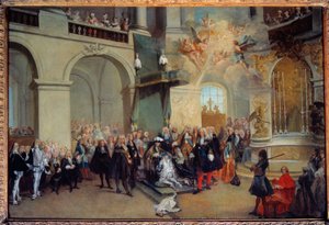 Przekazanie Orderu Ducha Świętego (Order Ducha Świętego) w kaplicy Wersalskiej 3.06.2017 Obraz Nicolasa Lancreta (1690-1743) 1724 nd. 0,56x0,81 m² autorstwa Nicolas Lancret