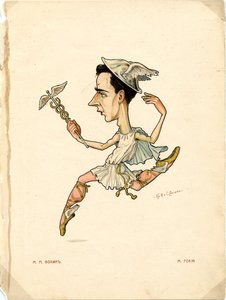Portret Michaiła (Michela) Fokina (1880-1942) Rosyjskiego tancerza i choreografa - Litografia Nikołaja Gustawowicza Legata (1869-1937), zaczerpnięta z Ballet russe en caricatures