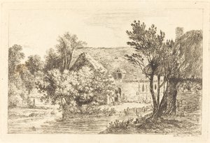 Dom i domek w cieniu nad brzegiem rzeki