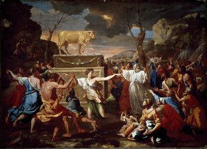 Adoracja Złotego Cielca autorstwa Nicolas Poussin