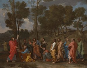 Sakrament konsekracji (Chrystus daje Piotrowi klucze). Około 1637-40 autorstwa Nicolas Poussin