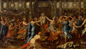Hymenaios przebrany za kobietę podczas składania ofiary Priapowi, ok. 1635 (olej na płótnie) (szczegół) autorstwa Nicolas Poussin