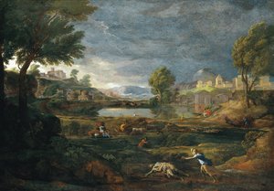 Krajobraz podczas burzy z Pyramus i Thisbe autorstwa Nicolas Poussin