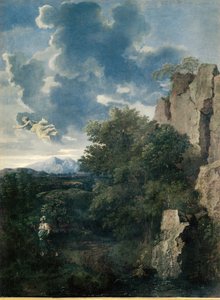 Krajobraz z Hagar i aniołem (obraz na płótnie) autorstwa Nicolas Poussin