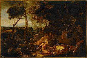 Pejzaż ze świętym Jerome ... (obraz na płótnie) autorstwa Nicolas Poussin