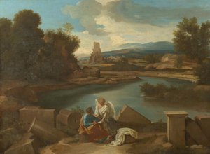 Pejzaż z Kampanii Rzymskiej, ze świętym Mateuszem i aniołem autorstwa Nicolas Poussin