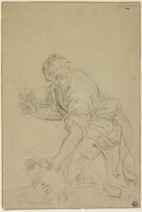Mężczyzna klęczący z dzbanem (recto); stojący mężczyzna (verso) autorstwa Nicolas Poussin
