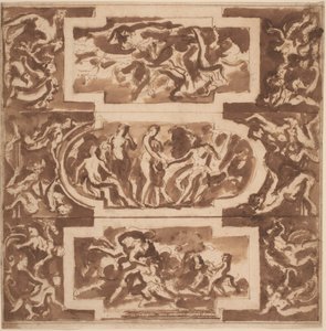 Modello do sufitu: Diana i Dead Endymion, Sąd Paryża i Śmierć Adonisa autorstwa Nicolas Poussin