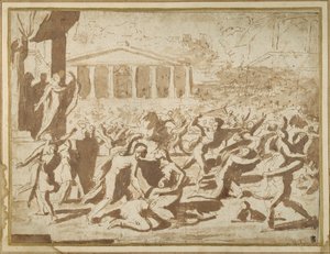 Studium porwania kobiet Sabinek, ok. 1633 (tusz i pranie na papierze) autorstwa Nicolas Poussin