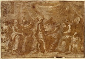 Studium śmierci Germanika (pióro i atrament na papierze) autorstwa Nicolas Poussin