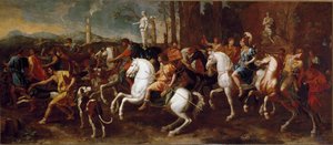 Polowanie na Meleagera. Bohaterowie mitologii greckiej, która zasłynęła podczas polowania na Dzika Calydon. Obraz Nicolasa Poussina autorstwa Nicolas Poussin