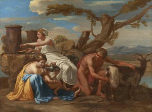Mały Jowisz karmiony przez kozę Amaltea autorstwa Nicolas Poussin