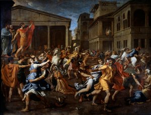 Usunięcie sabin przez Rzymian. Romulus po lewej obserwuje scenę. Obraz Nicolasa Poussina autorstwa Nicolas Poussin