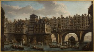 Pojedynek marynarzy między Pont Notre-Dame i Pont au Change autorstwa Nicolas Raguenet