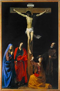 Chrystus na krzyżu, Maria Panna, Magdalena, święty Jan i święty Franciszek z Paoli - Chrystus na krzyżu, Maria Panna, święta Maria Magdalena ... autorstwa Nicolas Tournier