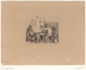 Trzech pijanych chłopów w knajpie Vive la joie (tytuł na obiekcie) Szkice 1837 (tytuł serii) Croquis przez Charlet 1837 (tytuł serii) autorstwa Nicolas Toussaint Charlet