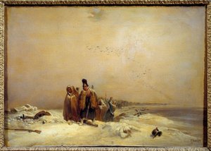 Odcinek rosyjskiej wojny napoleońskiej w odwrocie (1812). Obraz Nicolasa Toussaint Charlet (Toussaint-Charlet