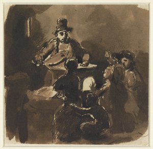 Dzieci przy ognisku sprzedawcy kasztanów (?) autorstwa Nicolas Toussaint Charlet